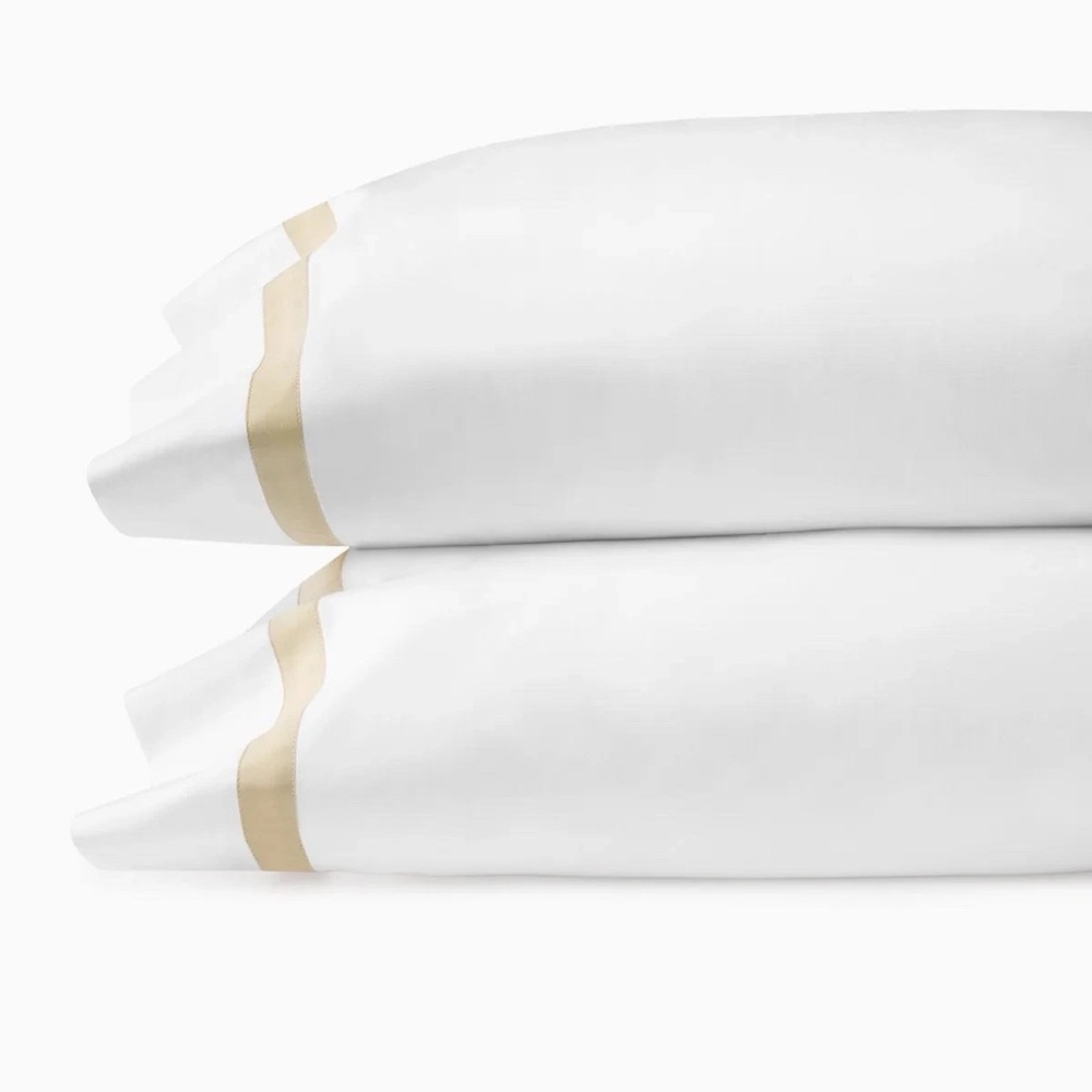$167 SFERRA ESTATE King Pillowcase Pair 22x42” White/Sand Long Staple Cotton NEW
